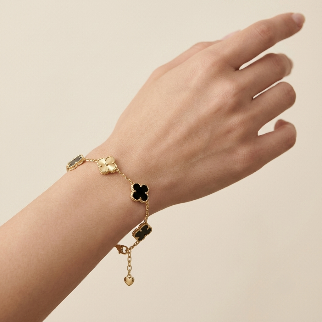 Kleeblattarmband Schwarz&Gold