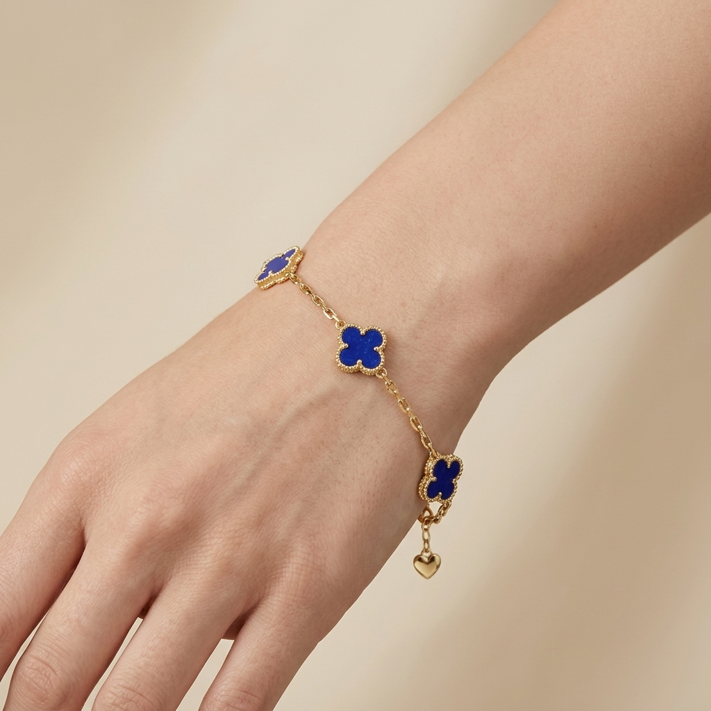 Filigranes Kleeblatt-Armband (Blau)