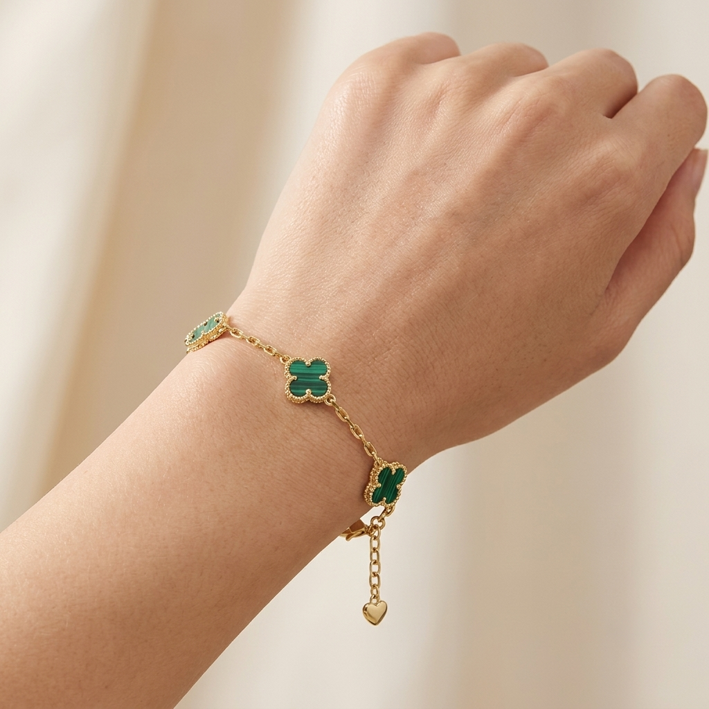 Filigranes Kleeblatt-Armband (Grün)