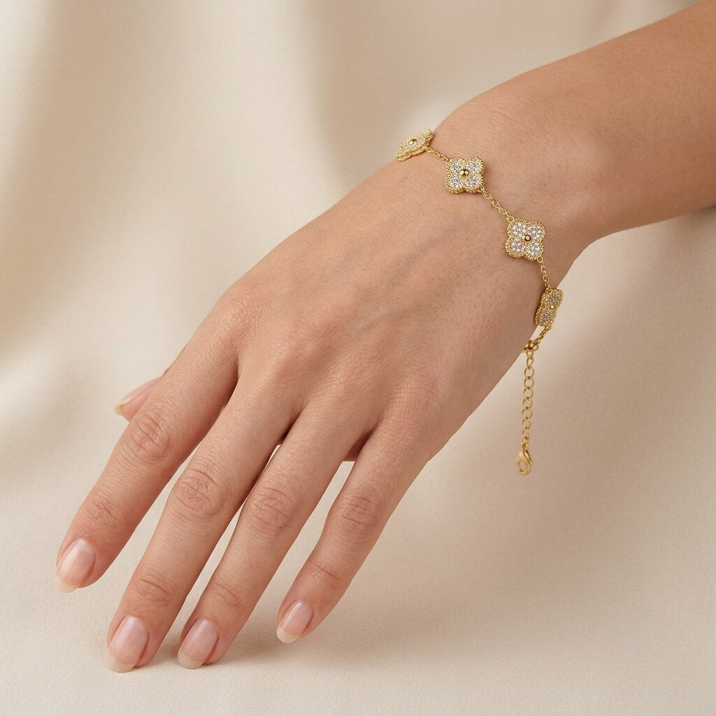Kleeblatt-Armband Gold mit Zirkonia