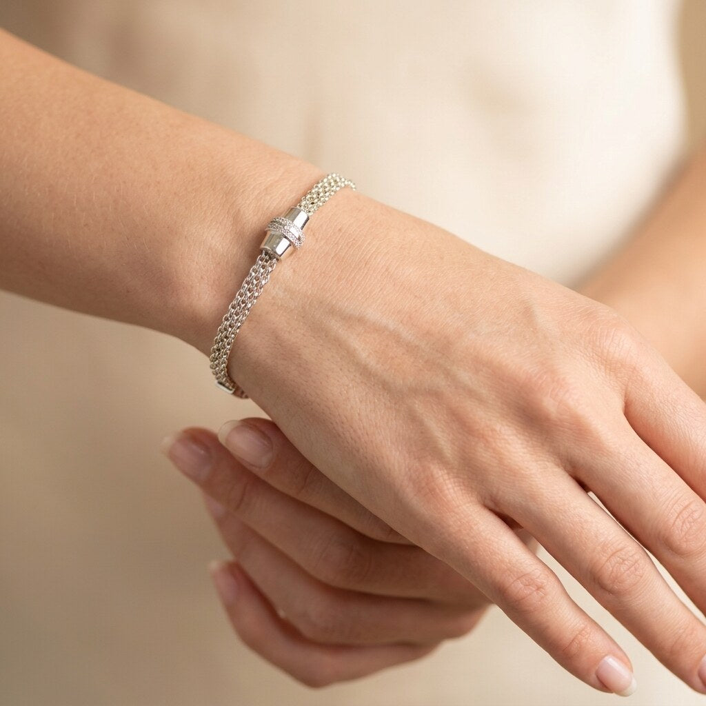 Kordelarmband Silber mit Zirkonia