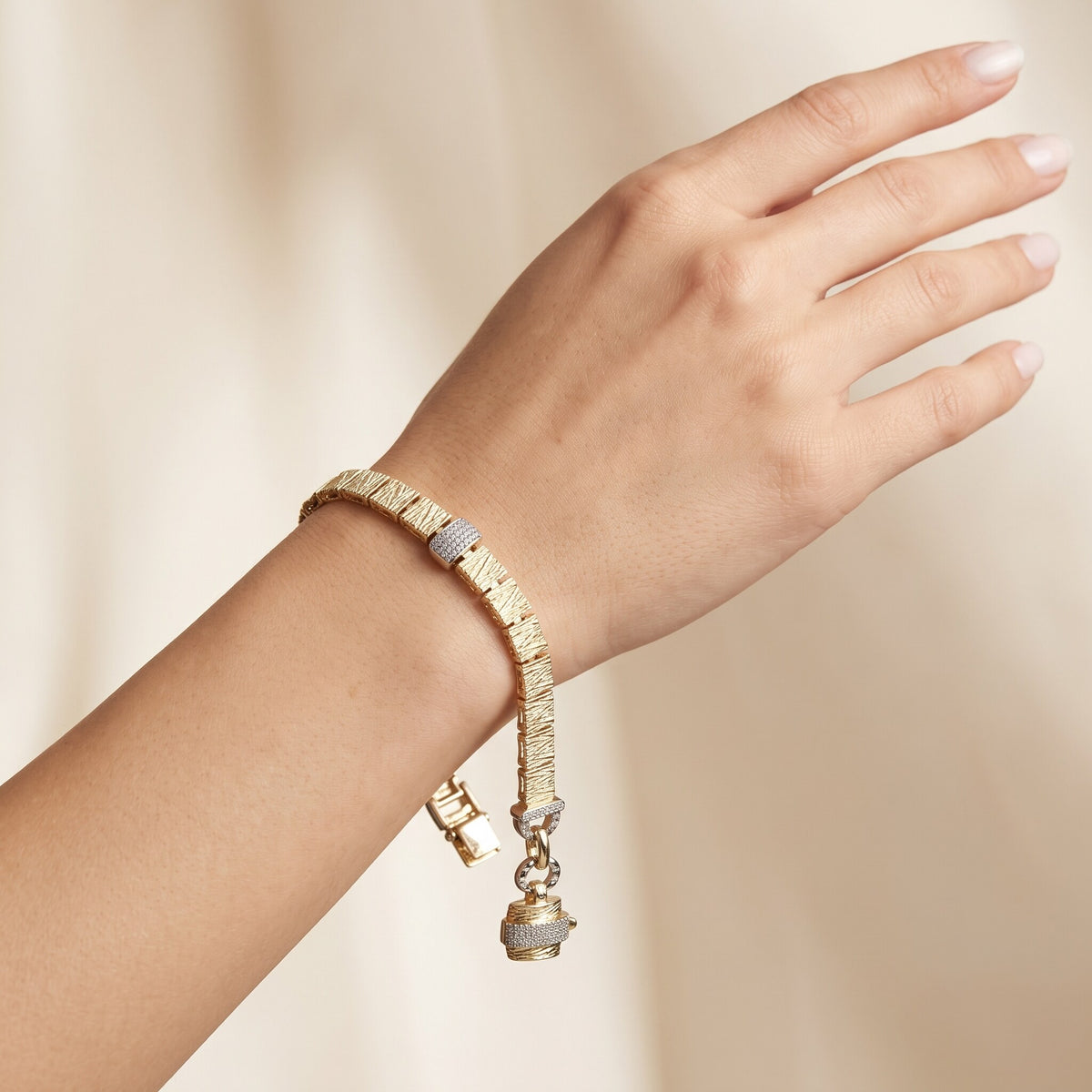 Feines Gliederarmband Gold mit Zirkonia